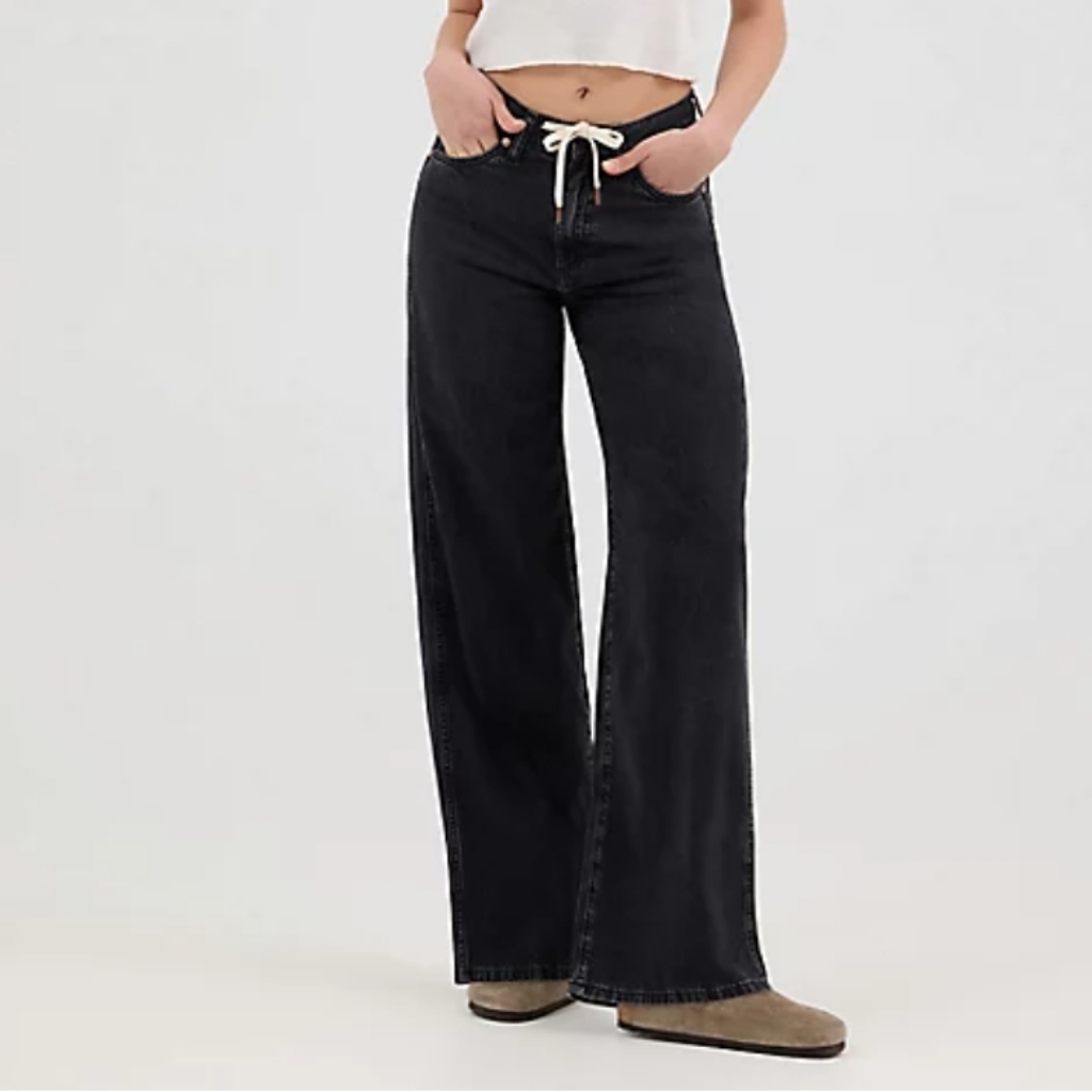 Nwt Wrangler Mid Rise Tie Front Wide Leg Jeans Black